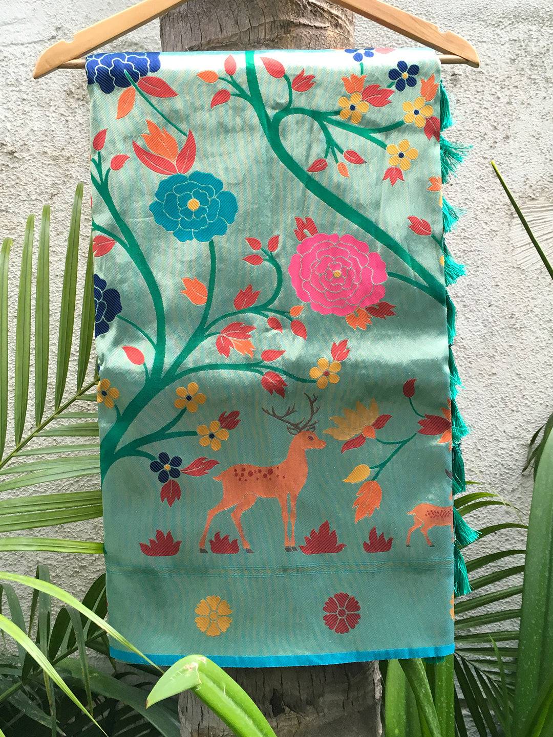 Rama Meenakari Work Paithani Saree with floral and deer design