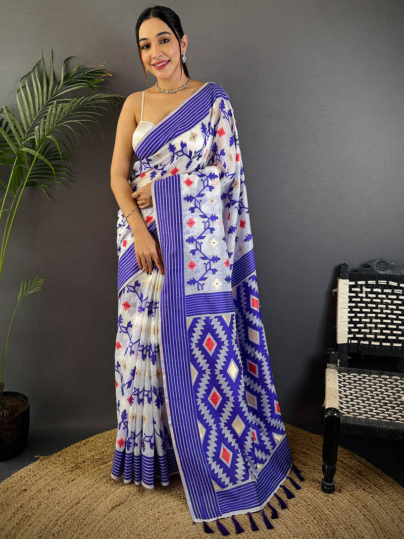 Royal Purple Soft Dhakai Jamdani Silk Saree