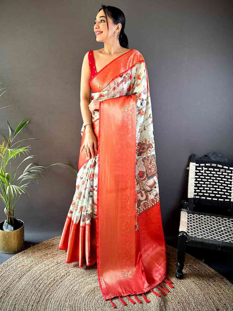 Pista Floral Kalamkari Kota Doriya Saree