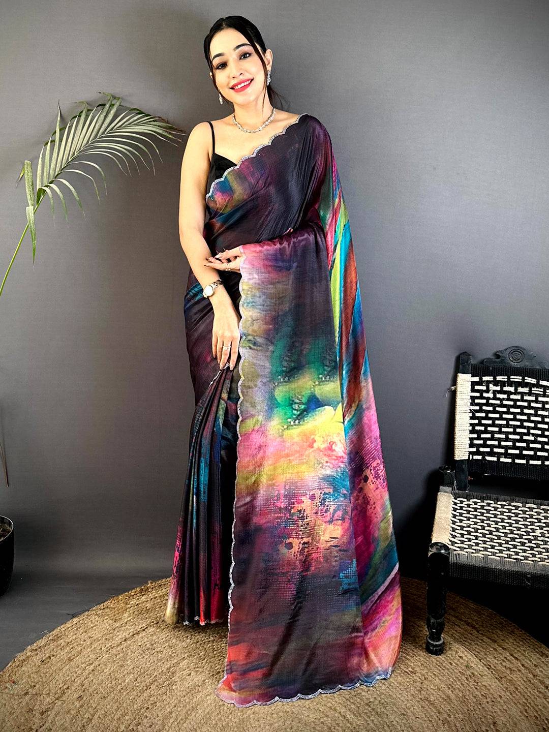 Regal Freehand Abstract Chinnon Saree