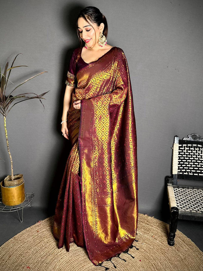 Classic Soft Silk Geometric Woven Saree