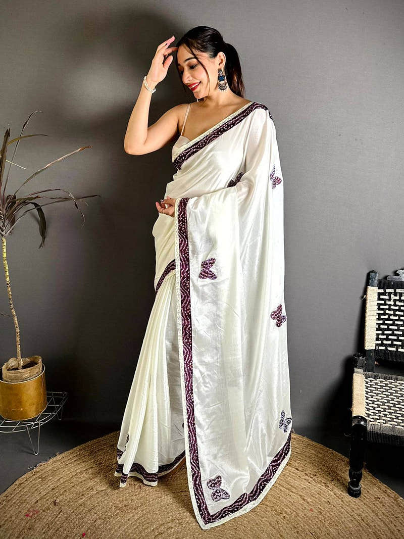 Wine Soft Chinnon Butterfly Butta Saree