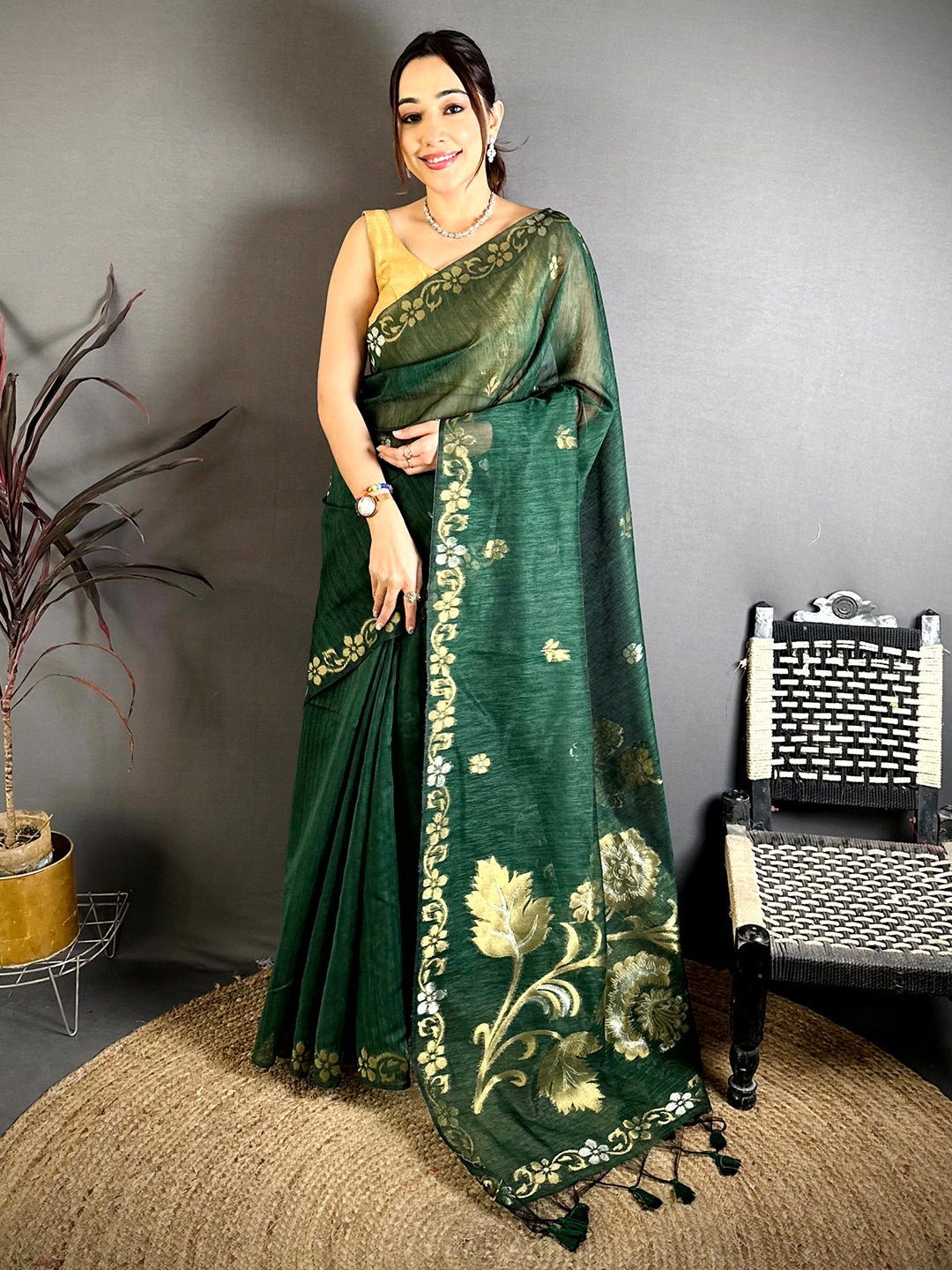 Green Sona Chandi Khadi Ghicha Saree