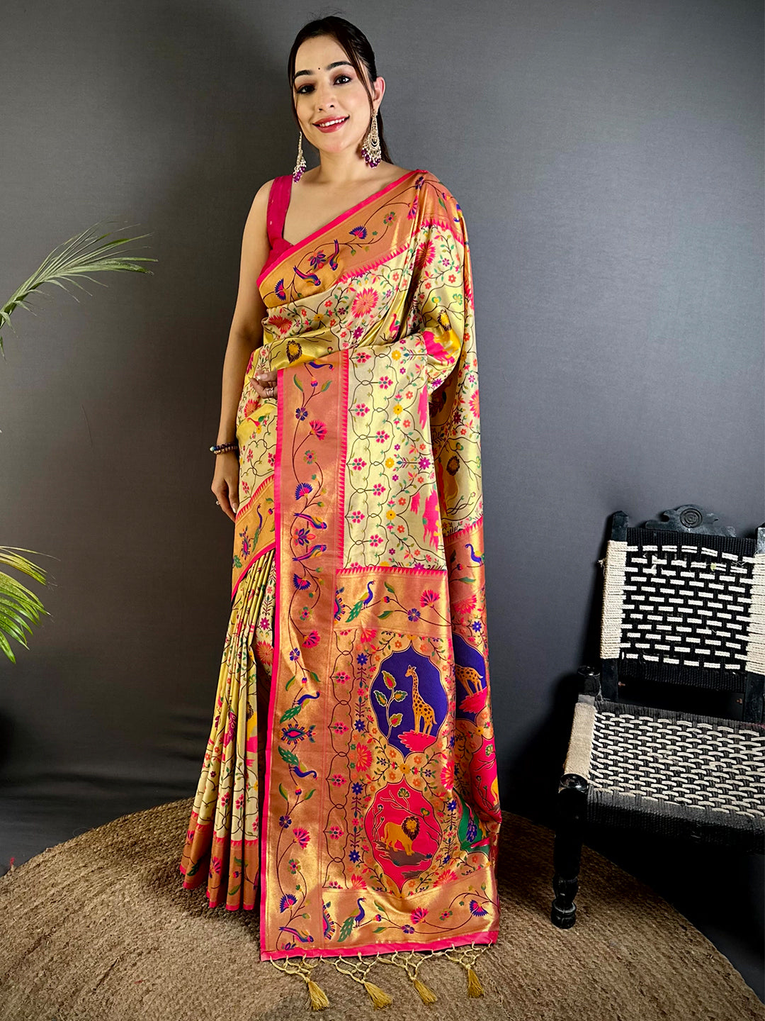 Royal Cream Patola Paithani Saree