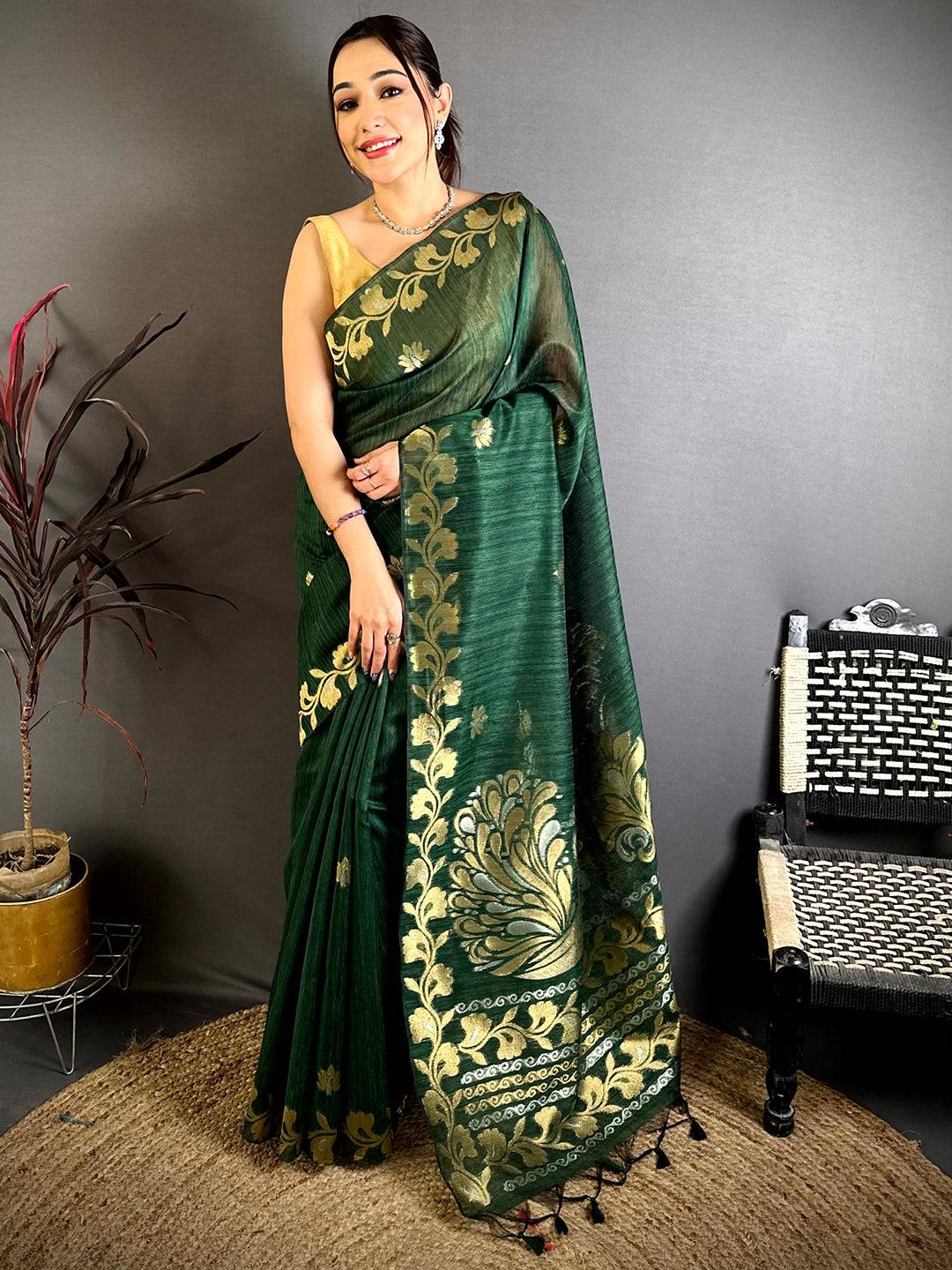 Green Peacock Zari Munga Saree