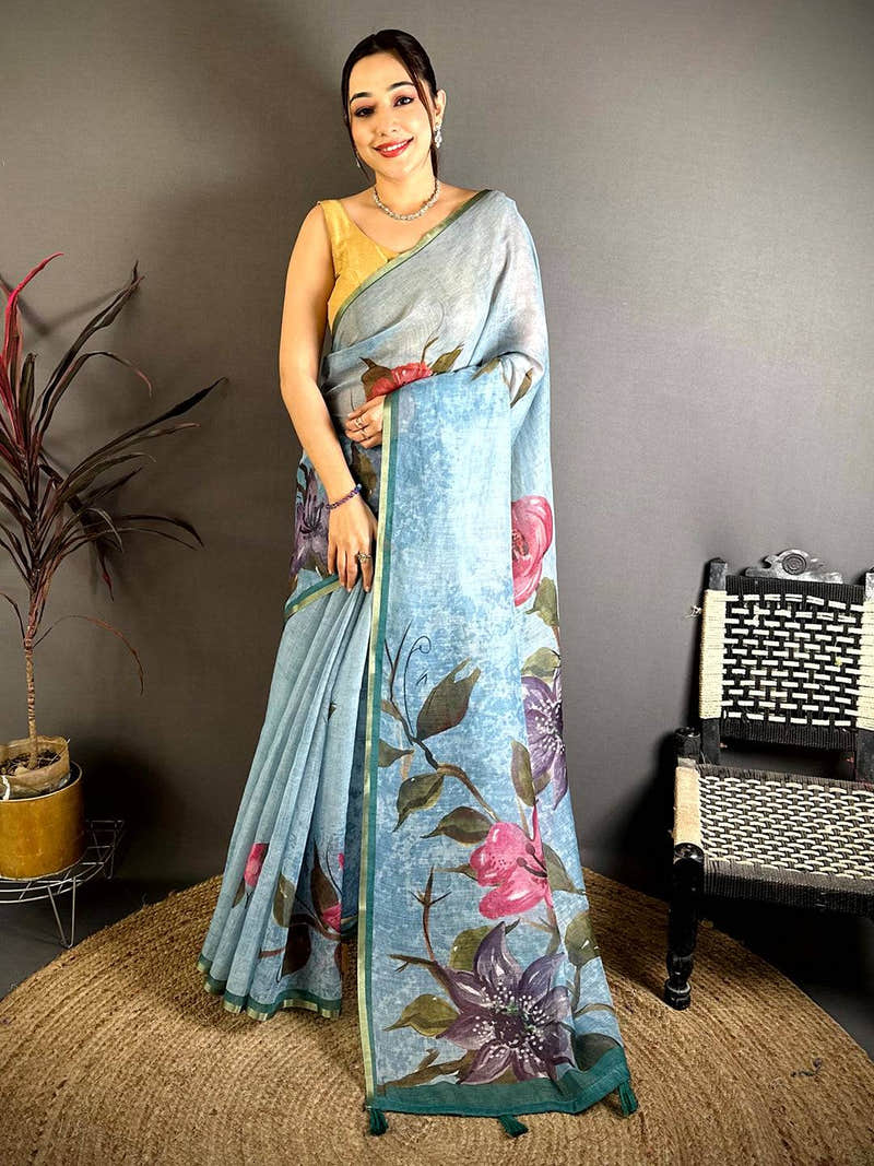Graceful Kalamkari Linen Chanderi Saree