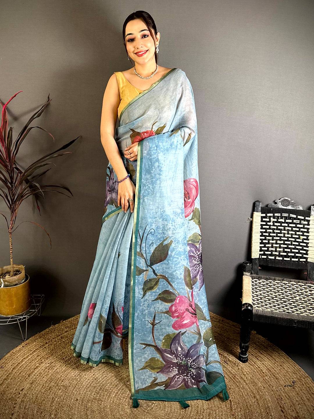 Graceful Kalamkari Linen Chanderi Saree