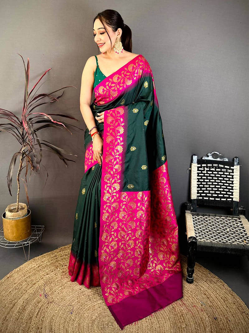 Deep Green Soft Silk Kanjivaram Saree