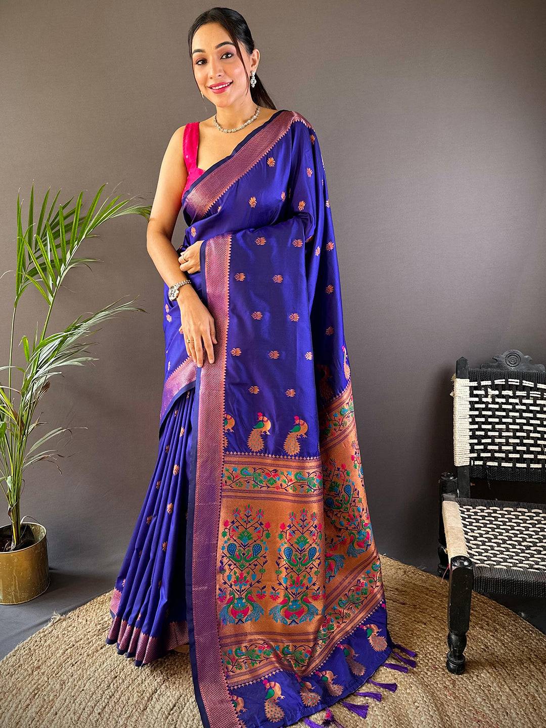 Copper Allure Soft Silk Purple Saree