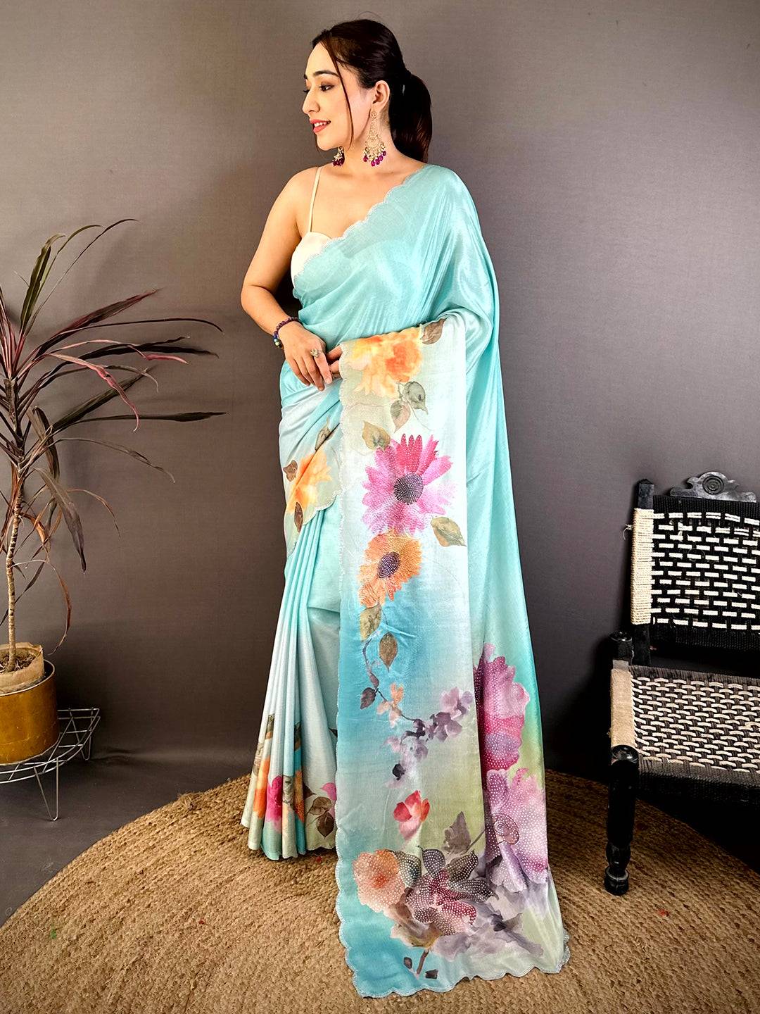 Classic Soft Chiffon Stone Work Saree