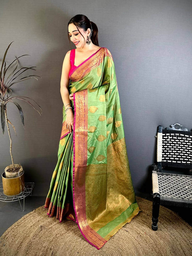 Elegant Katan Tussar Feel Zari Border Saree