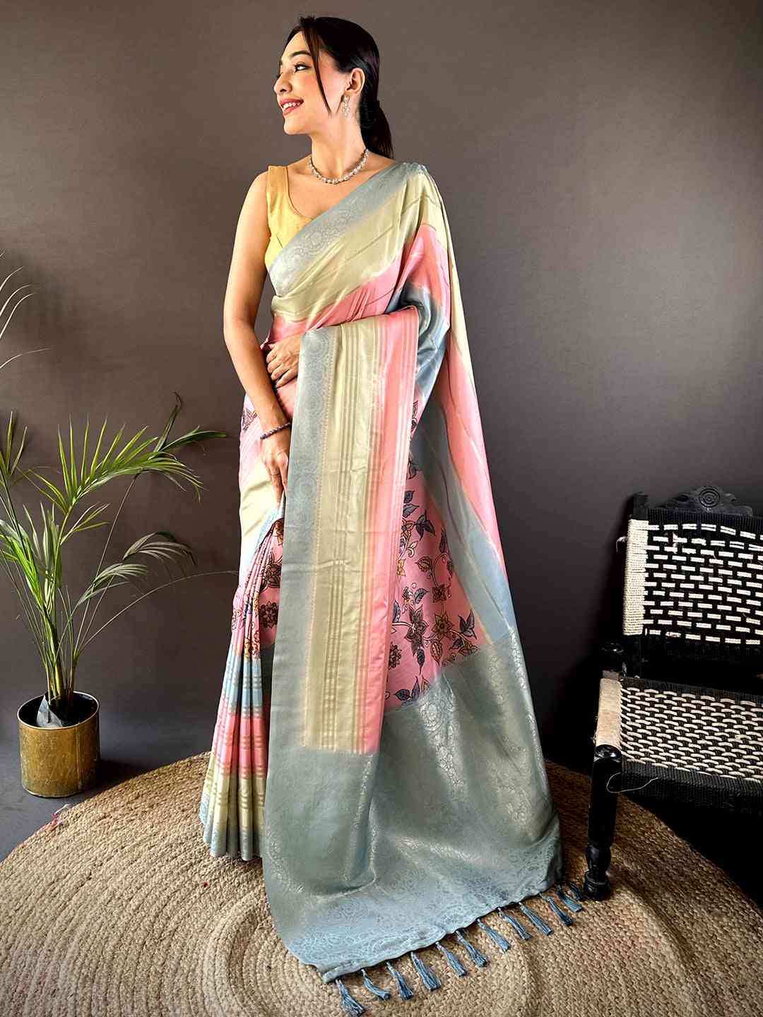 Multi Kalamkari Ombre Crepe Silk Saree