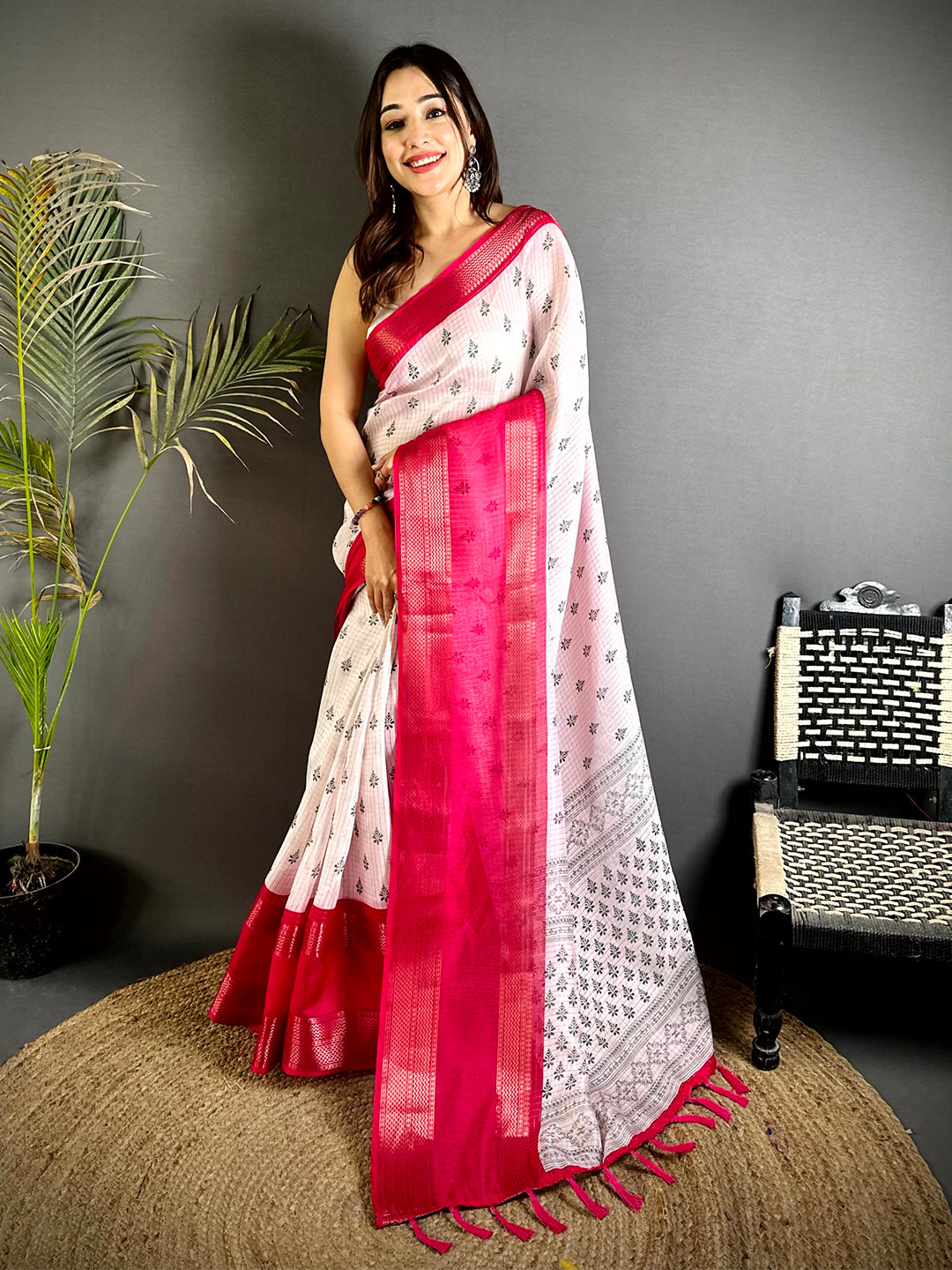 Pink Marshmallow Ikkat Butti Saree