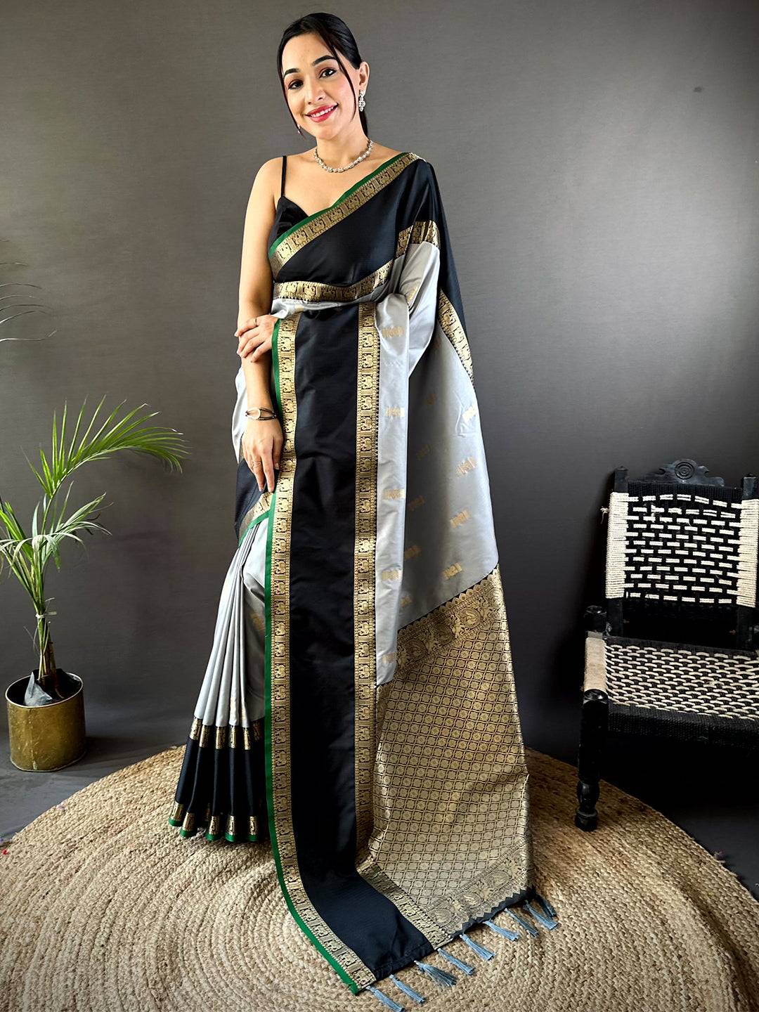 Grey Gadhwal Pure Soft Silk Saree