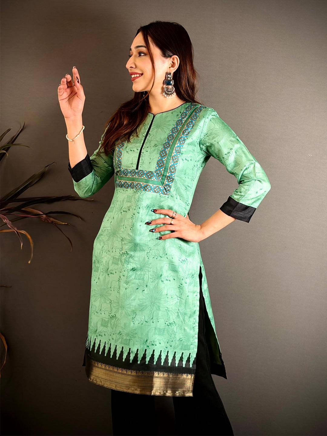 Soft Dola Silk Short Round Neck Kurti