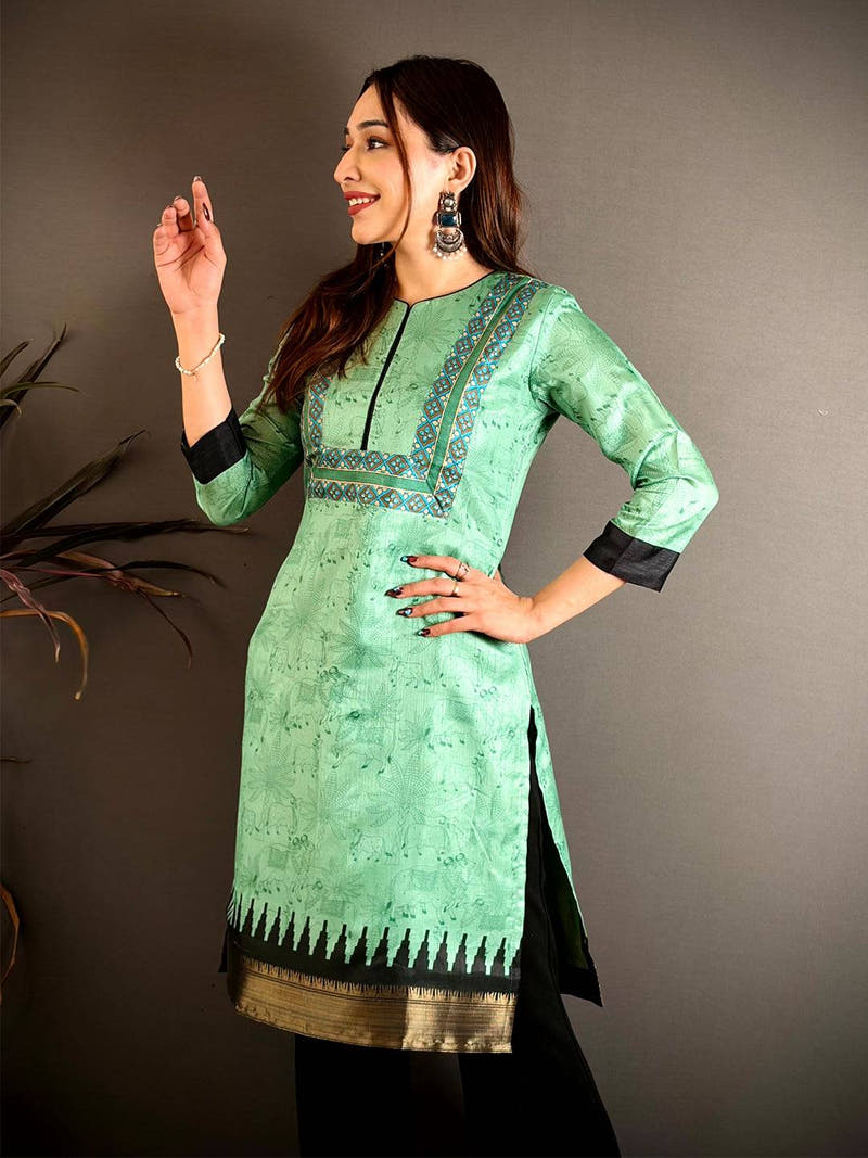 Soft Dola Silk Short Round Neck Kurti