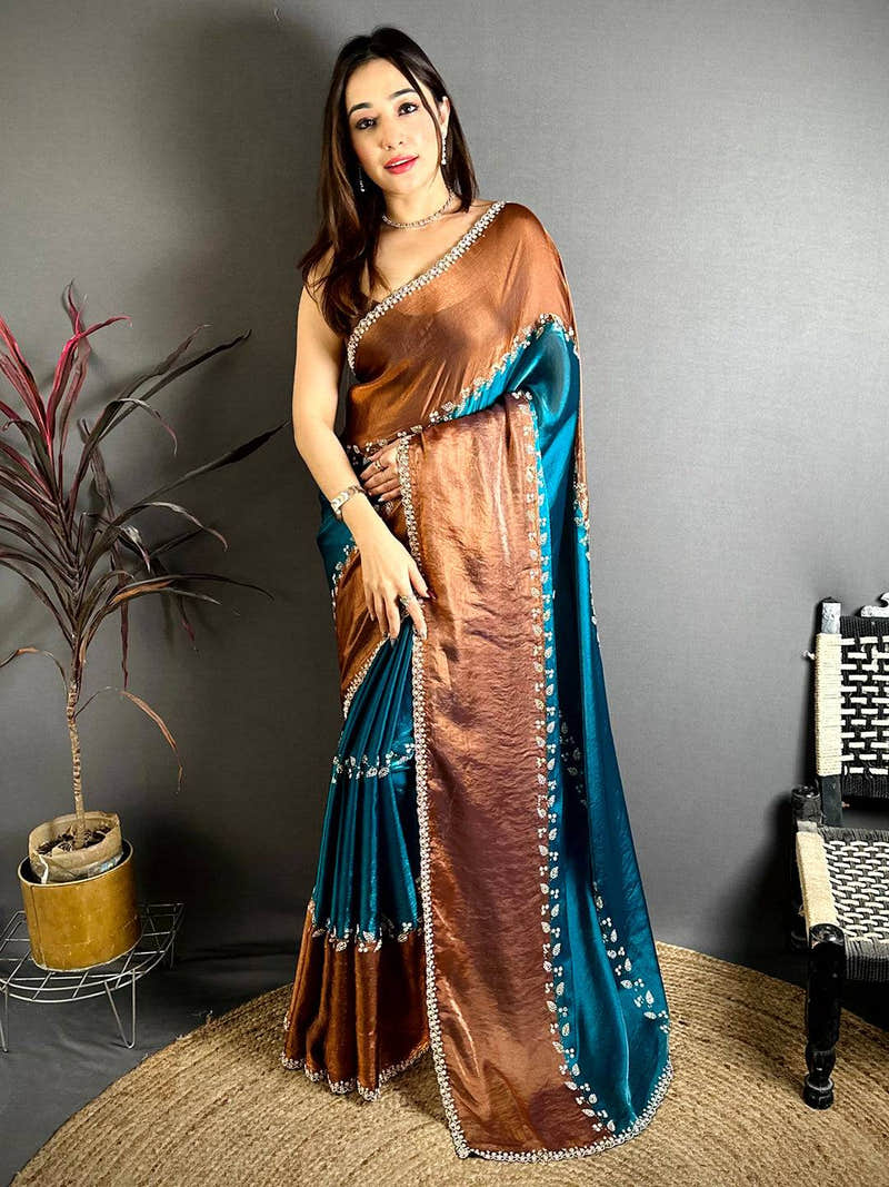 Opulent Peal Satin Tissue Saree