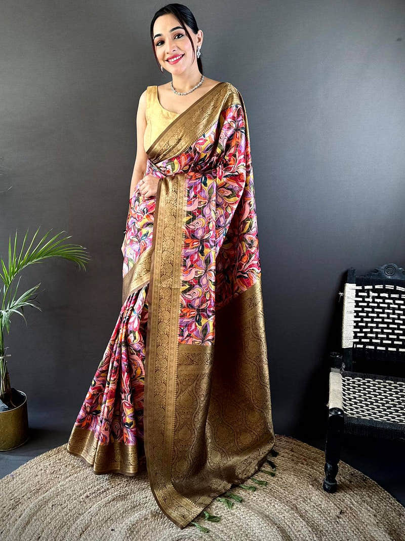 Brown Soft Gadwal Pattu Geometric Saree