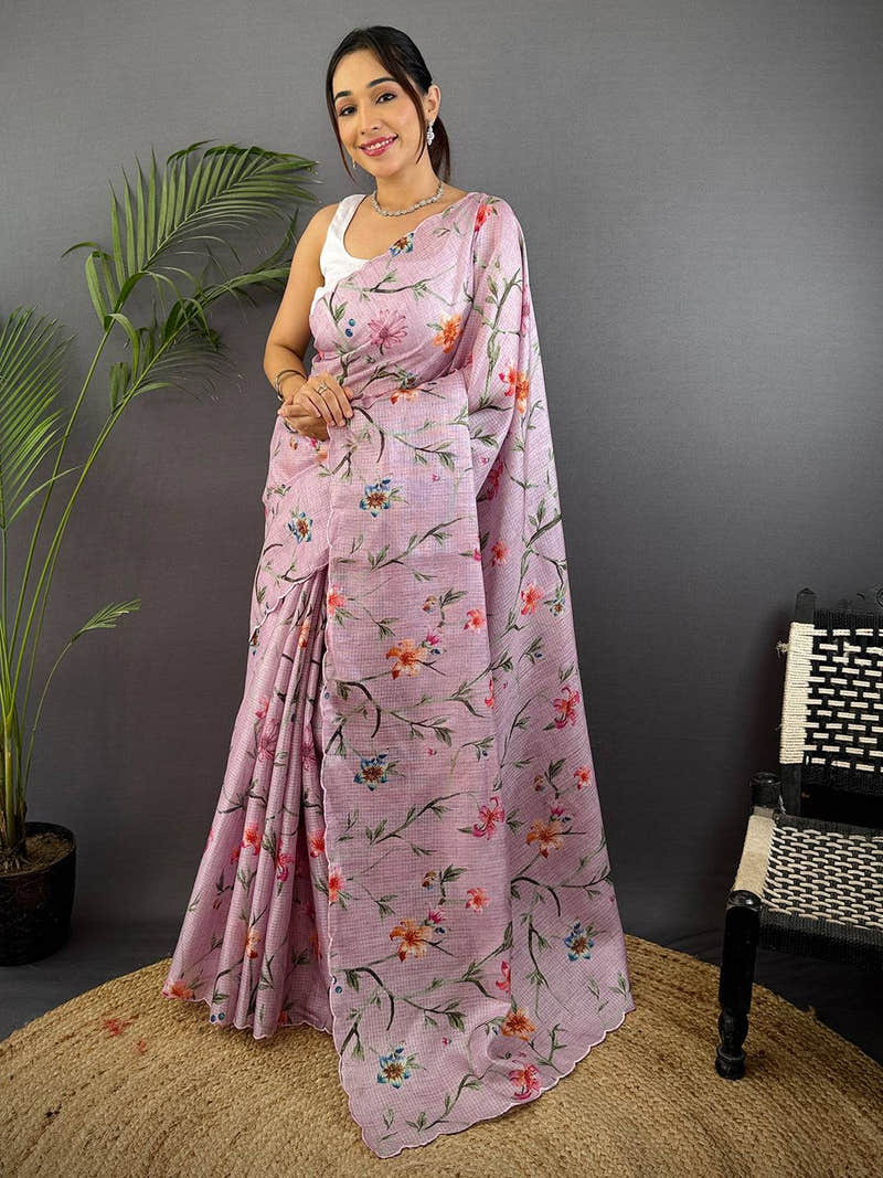 Light Lavender Soft Kota Floral Print Saree