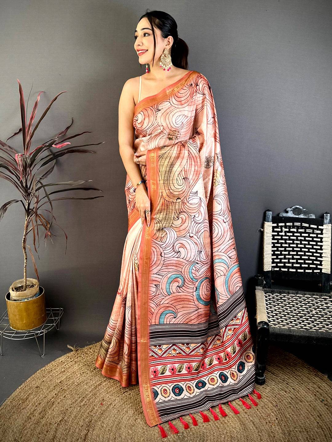 Regal Freehand Kalamkari Silk Saree