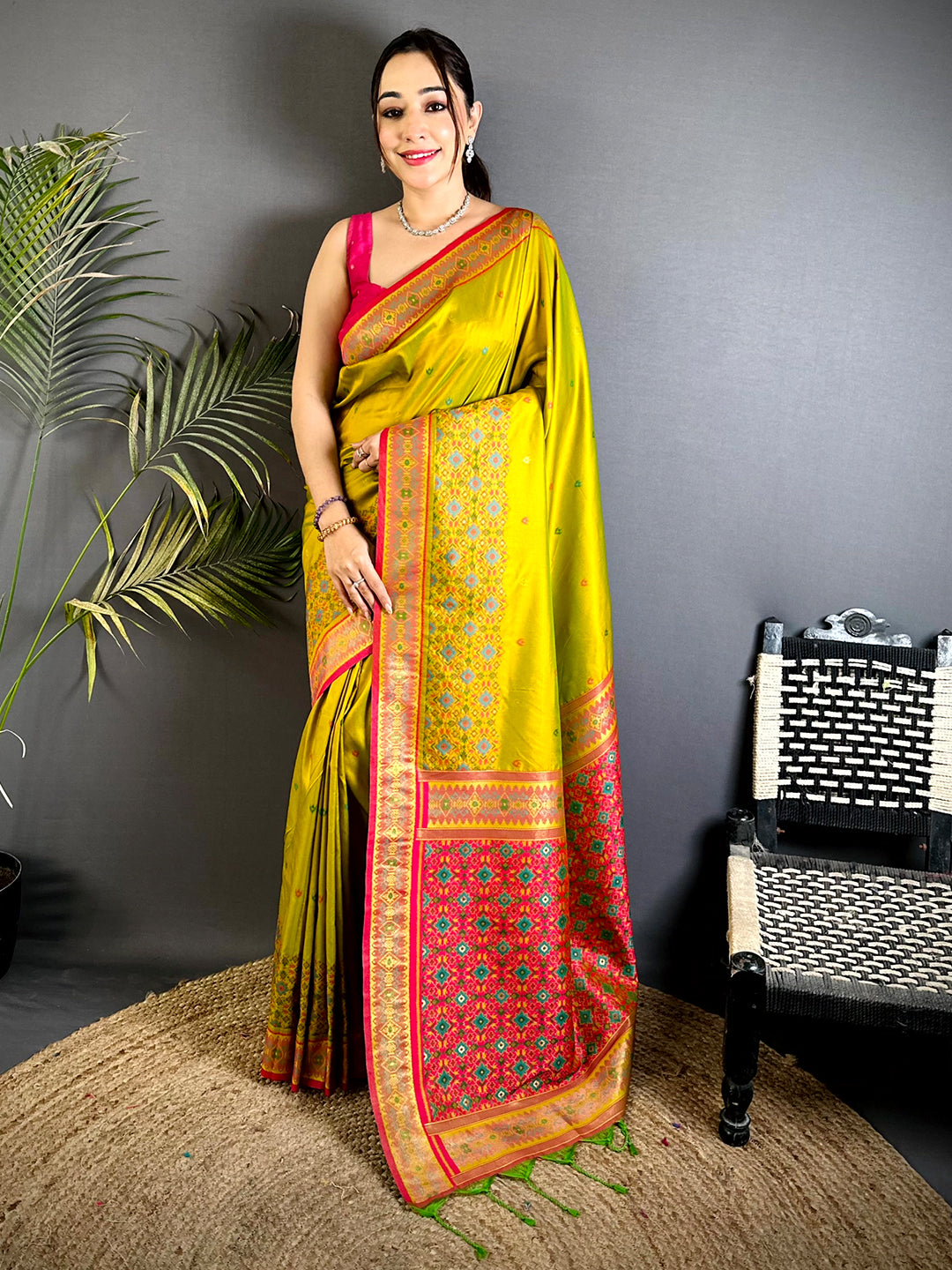 Green Double Ikat Soft Silk Saree