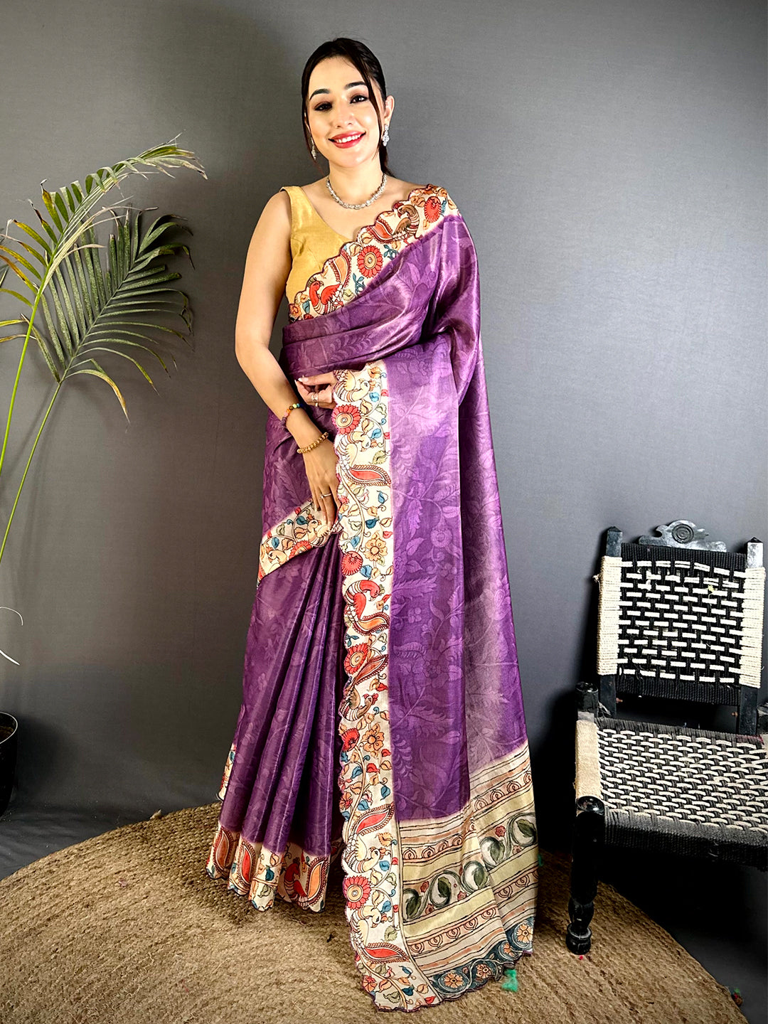 Graceful Pen Kalamkari Shibori Cutwork Saree