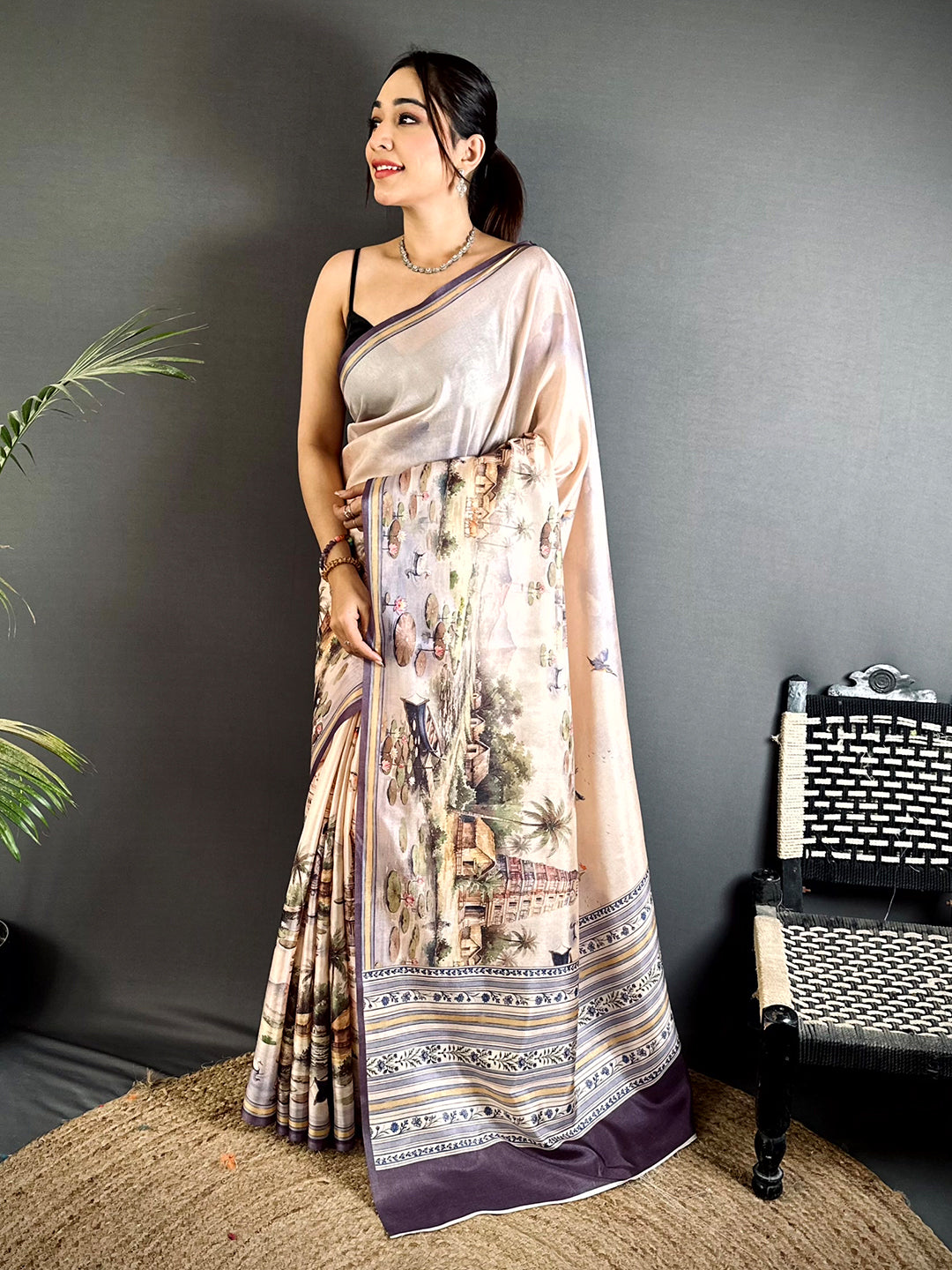 Heritage Tussar Landscape Digital Saree