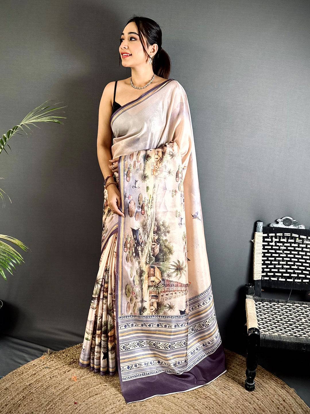 Heritage Tussar Landscape Digital Saree