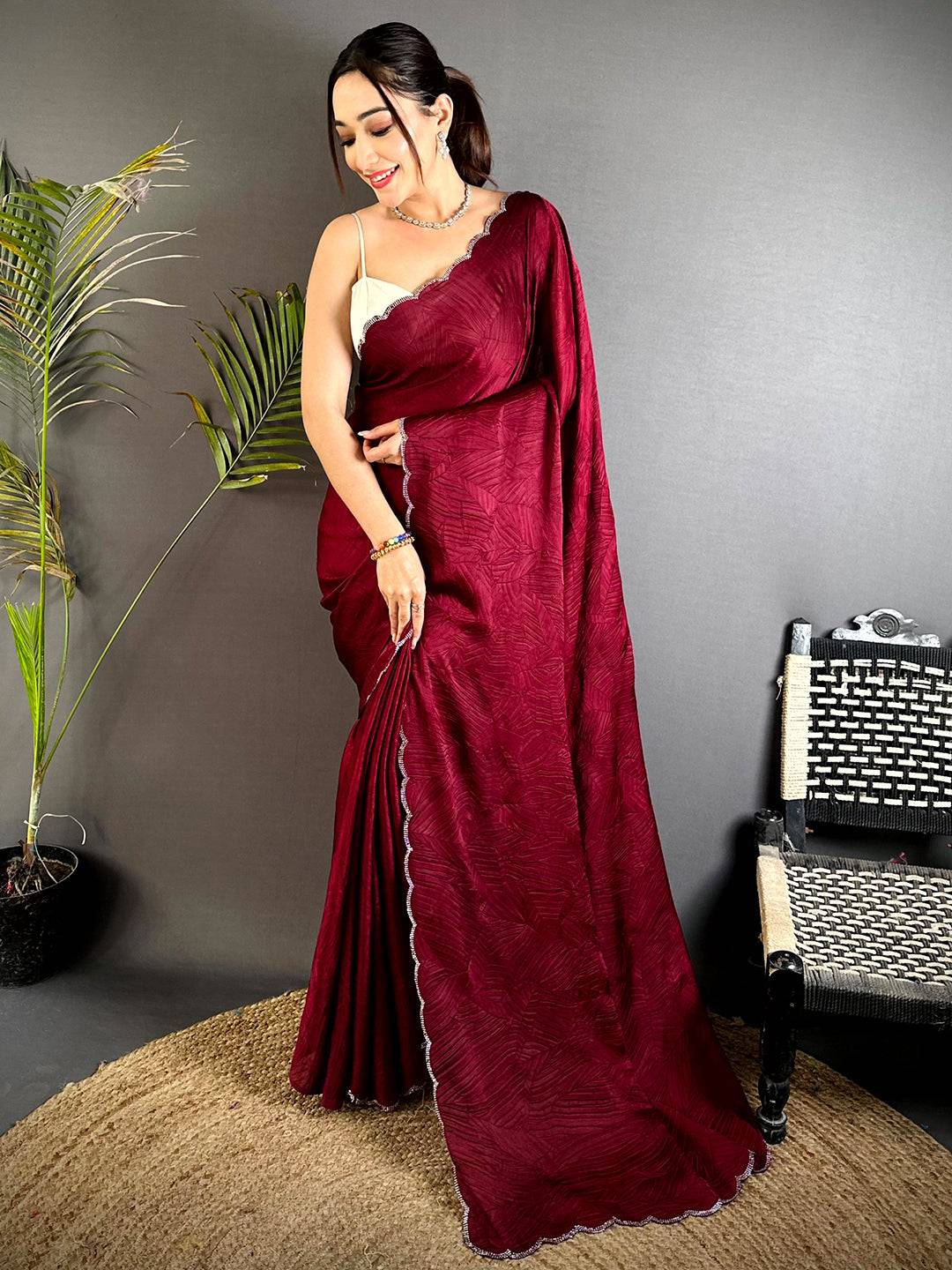 Red Swarovski Silk Crush Saree