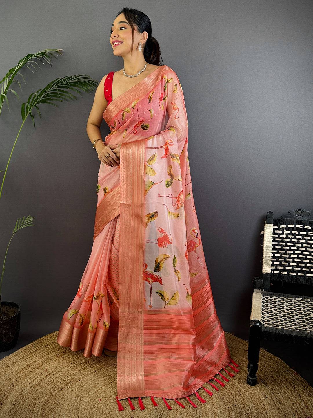 Coral Soft Organza Digital Print Saree
