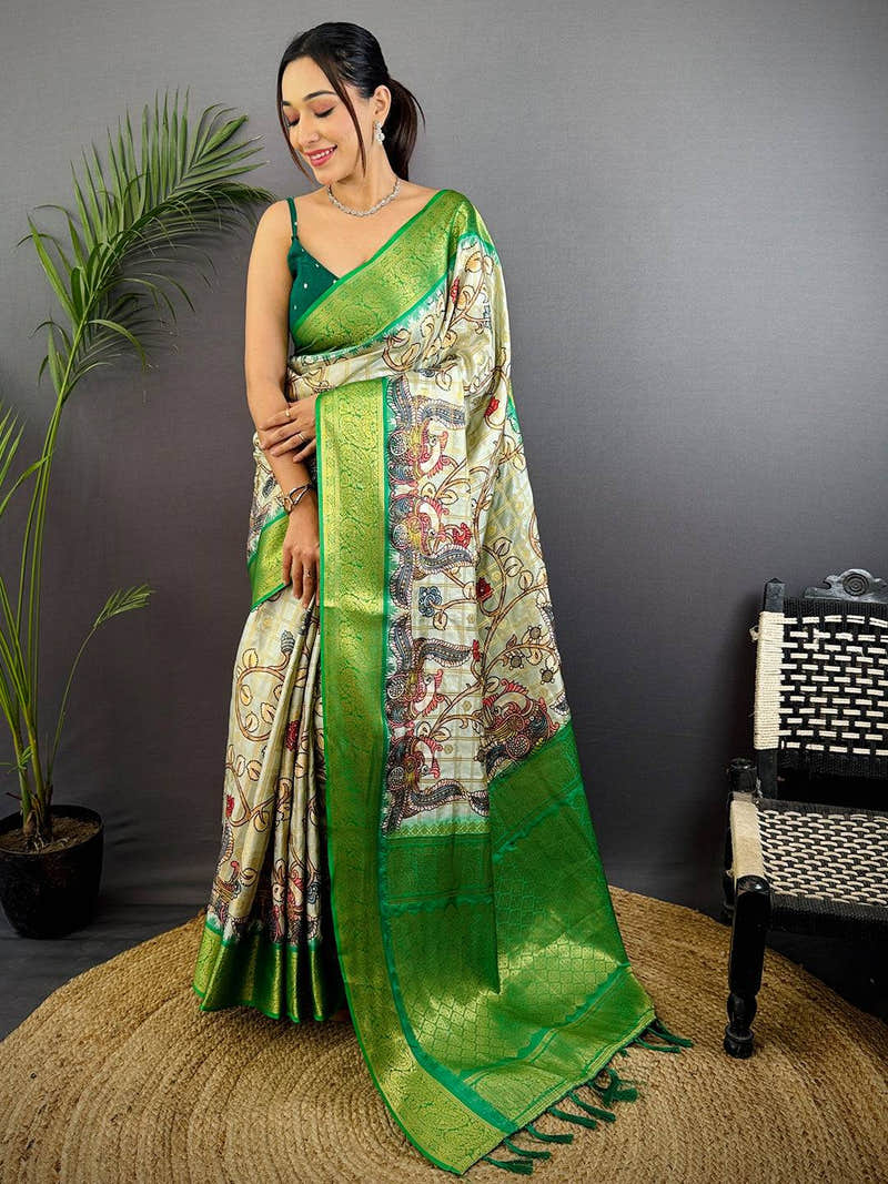 Regal Banarasi Kalamkari Printed Saree