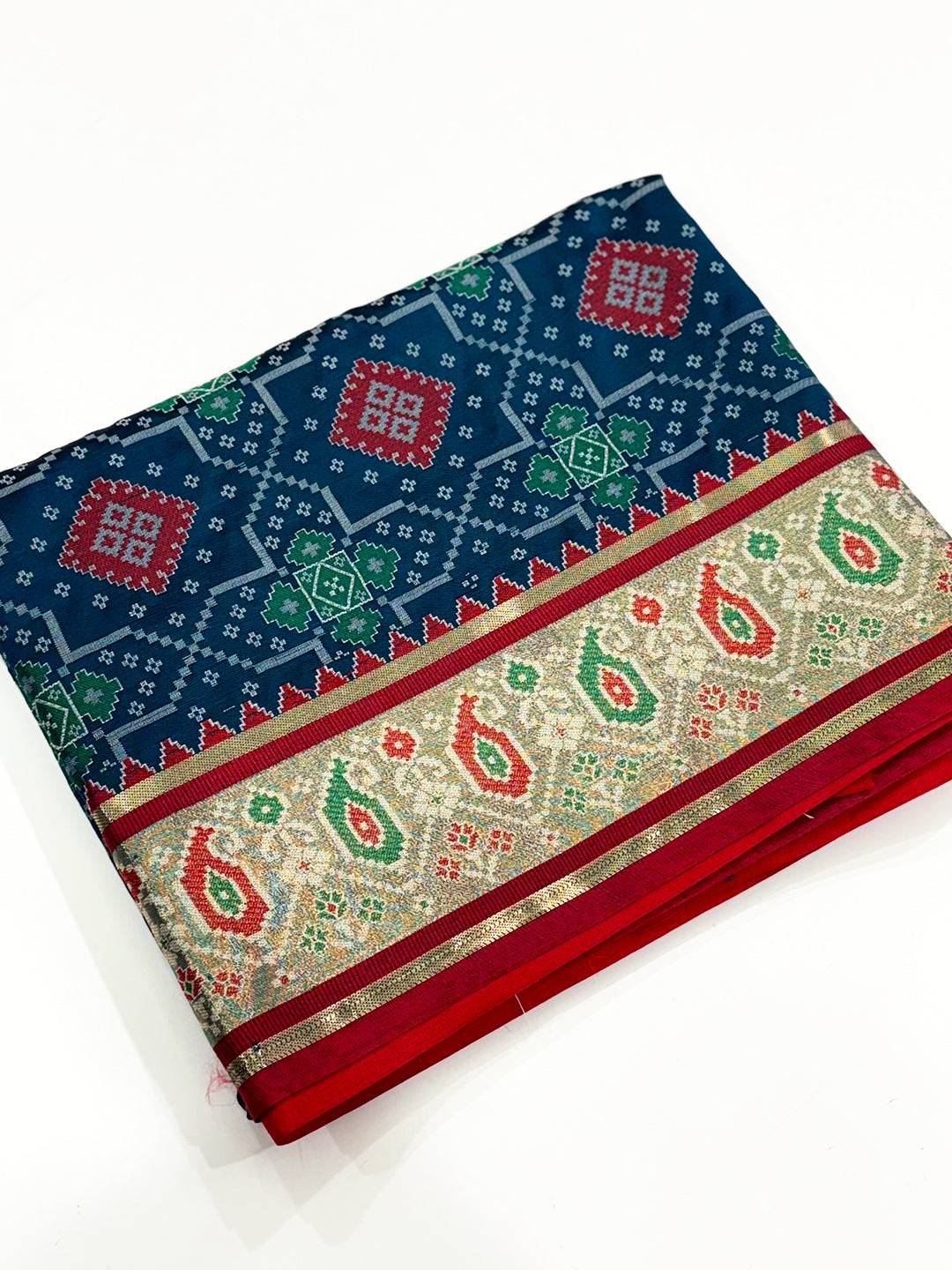 Denim Blue Soft Silk Saree With Patola Weaving