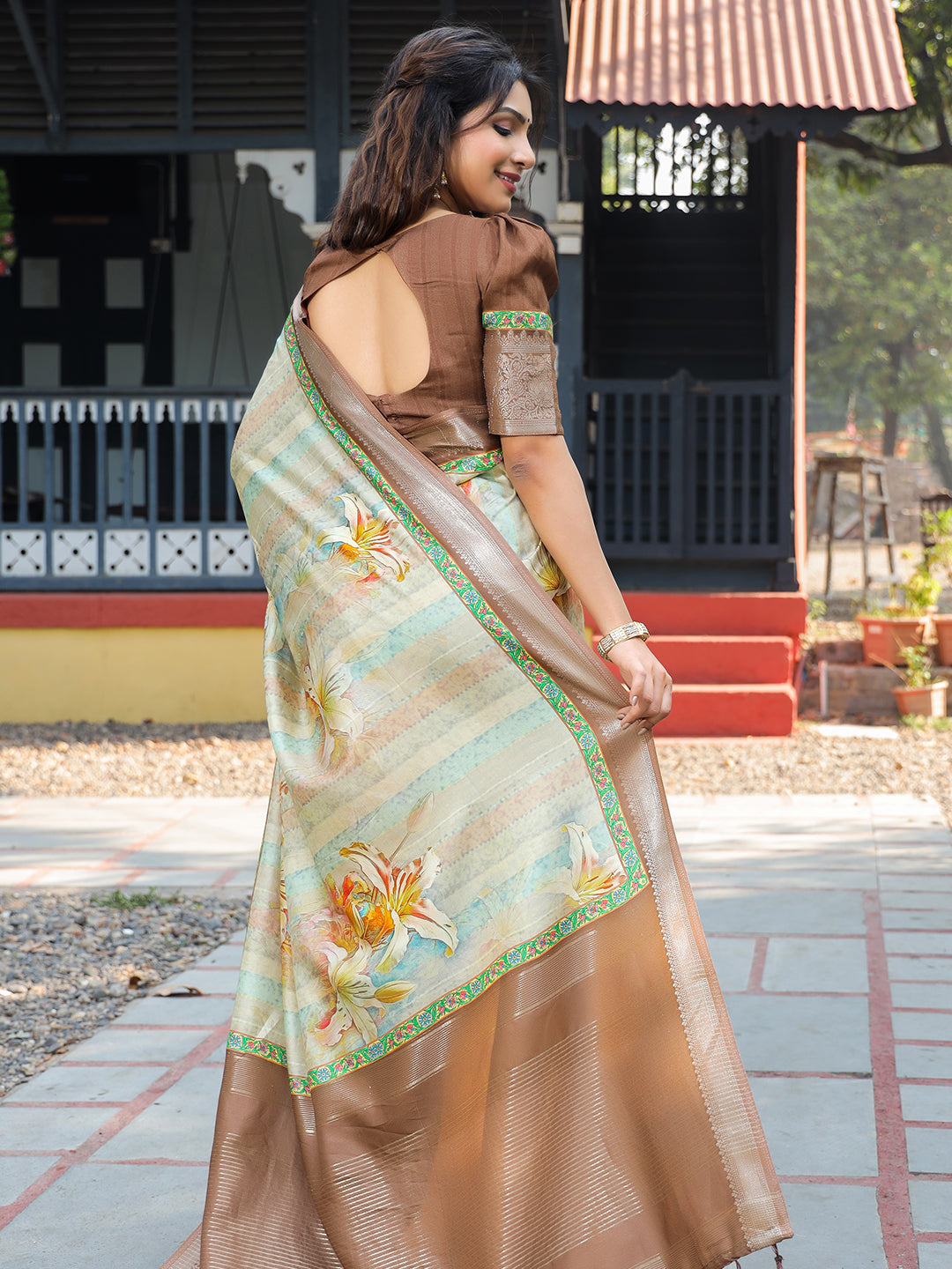 Multi Colour Phulkari Design Zari Weaving Pallu Saree