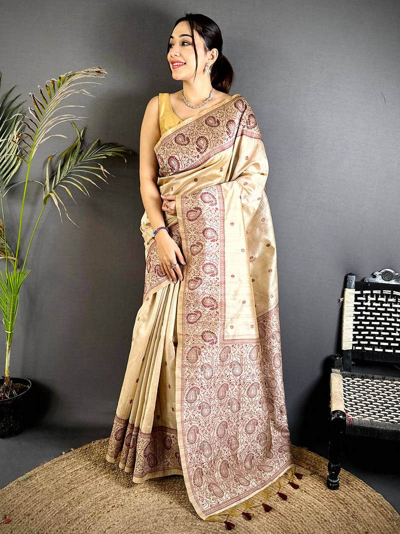 Maroon Floral Katha Ghicha Silk Saree