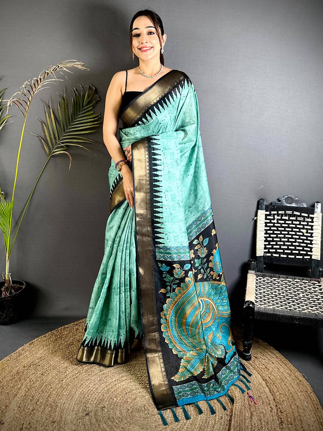 Graceful Kalamkari Dola Silk Saree