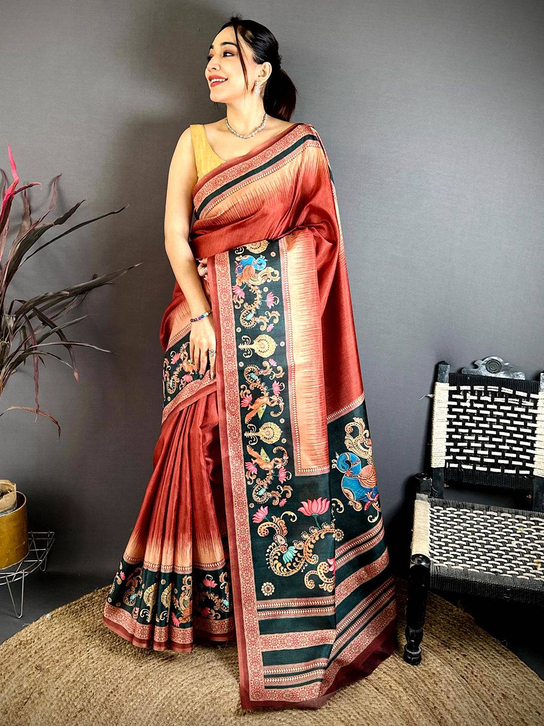 Vibrant Tanjore Peacock Border Saree