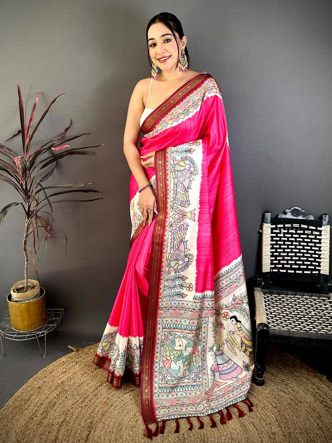Royal Madhubani Print Soft Silk Saree