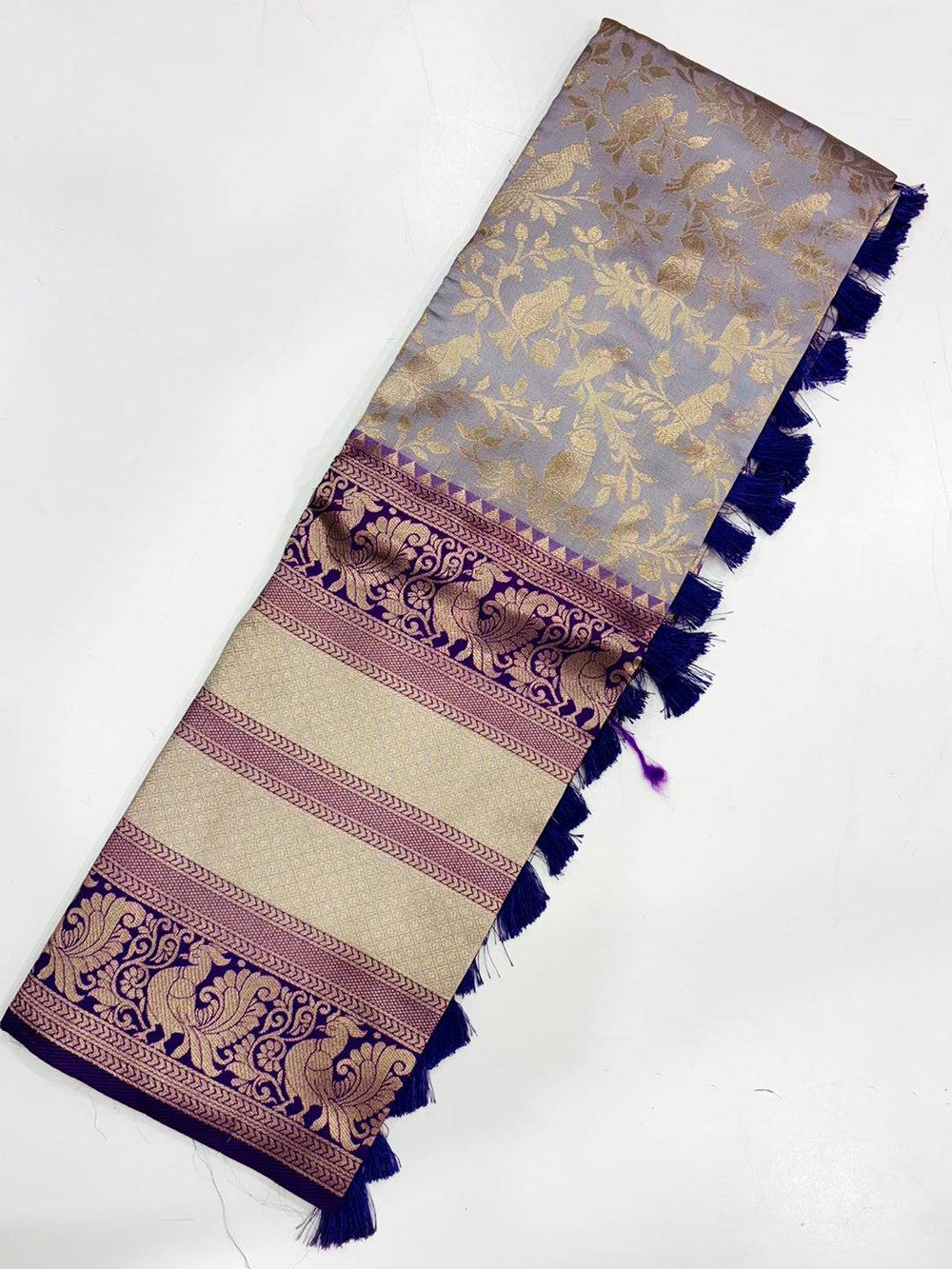 Peacock Grey Banarasi Silk Saree