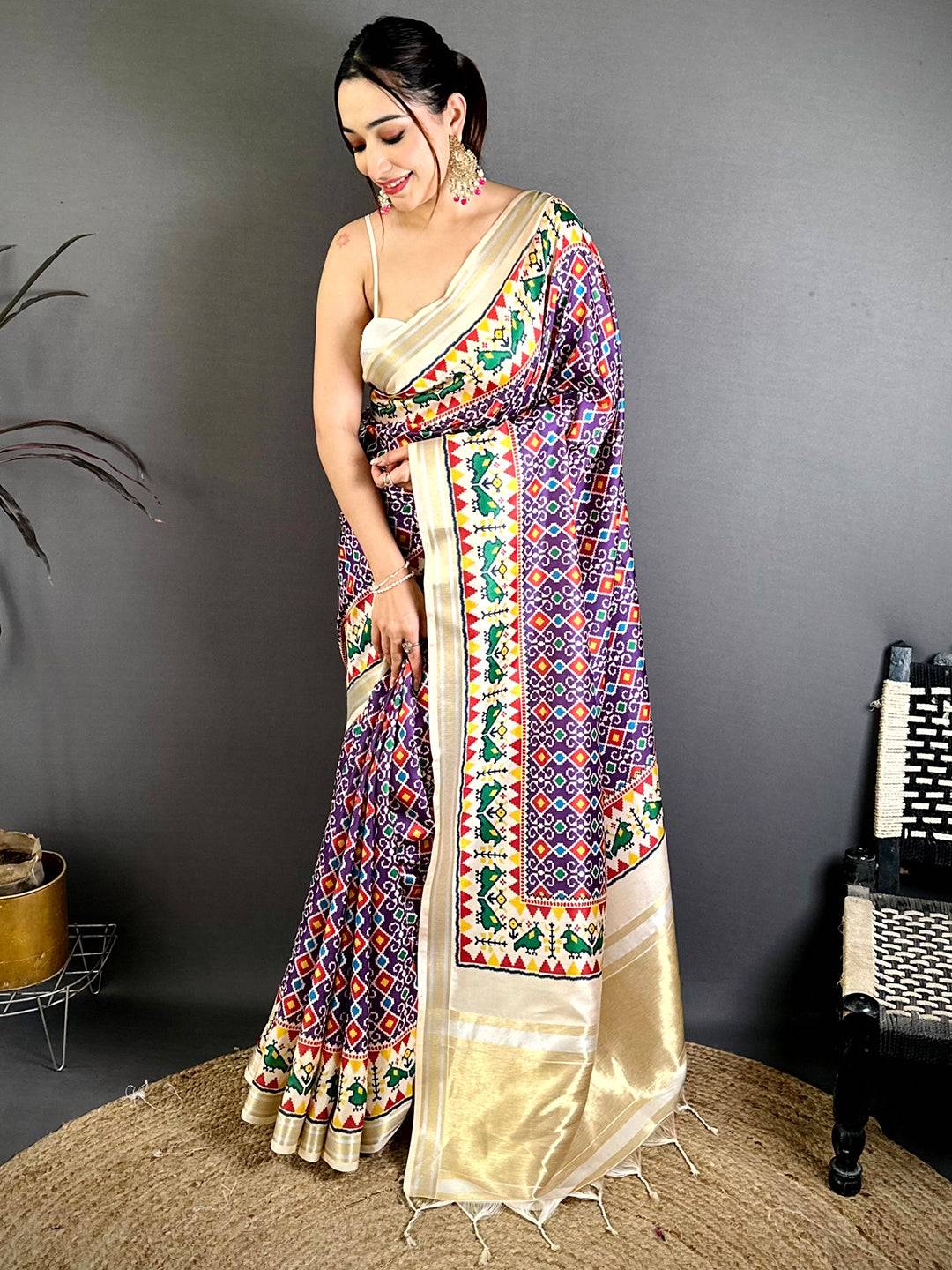 Purple Soft Kanchi Silk Patola Weave Saree