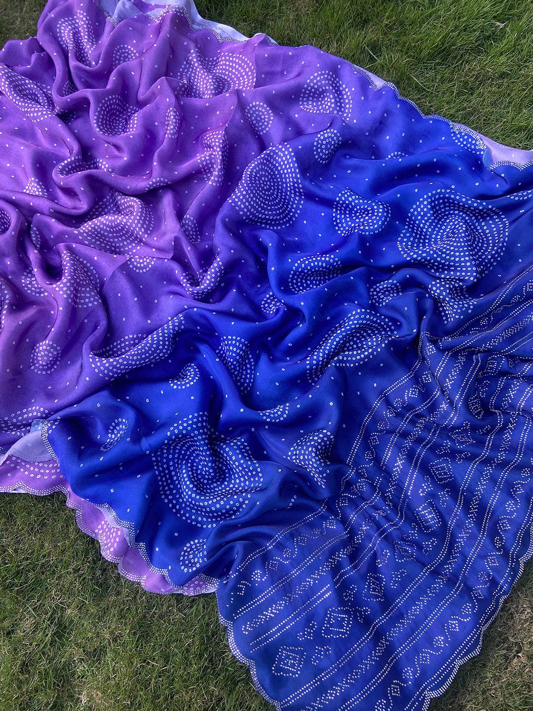 Georgette Silk Saree with Ombre Bandhej Print & Stone Work