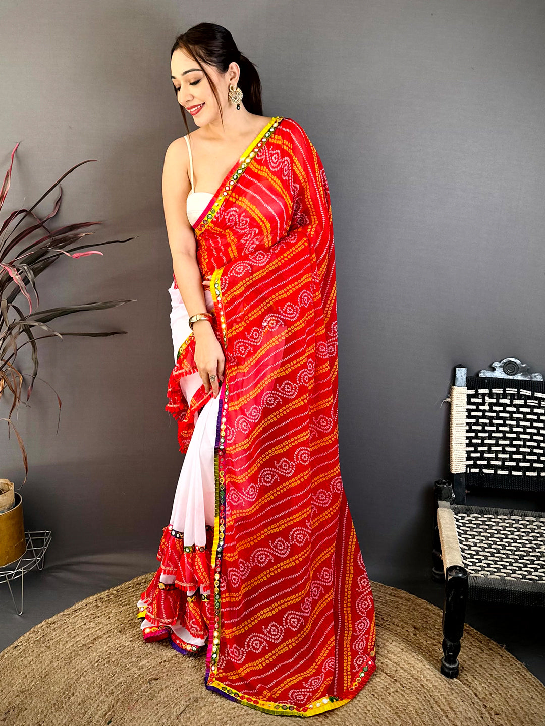 Radiant Bandhej Print Ruffle Georgette Saree