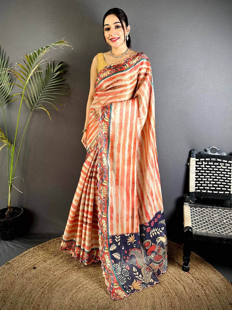 Stylish Pen Kalamkari Shibori Cutwork Saree