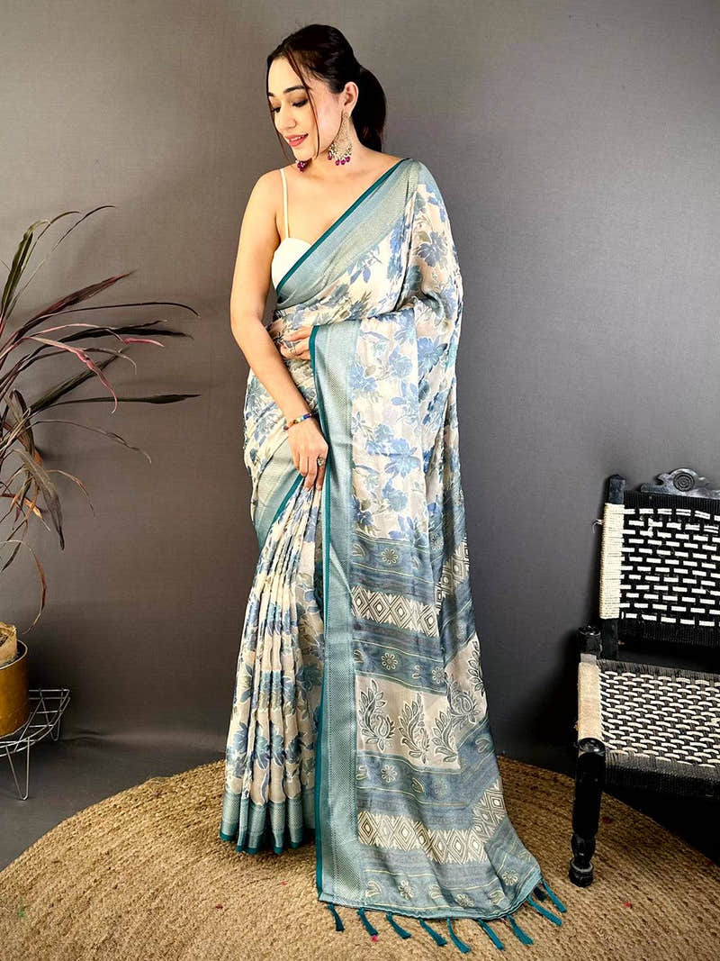Vibrant Brasso Floral Weaving Saree