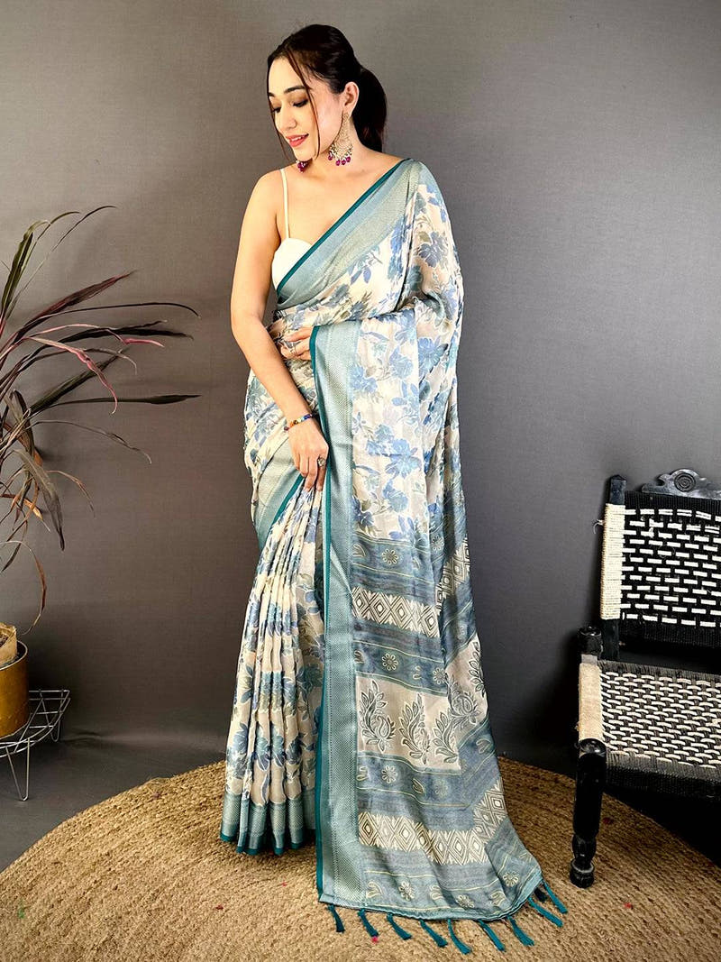 Vibrant Brasso Floral Weaving Saree