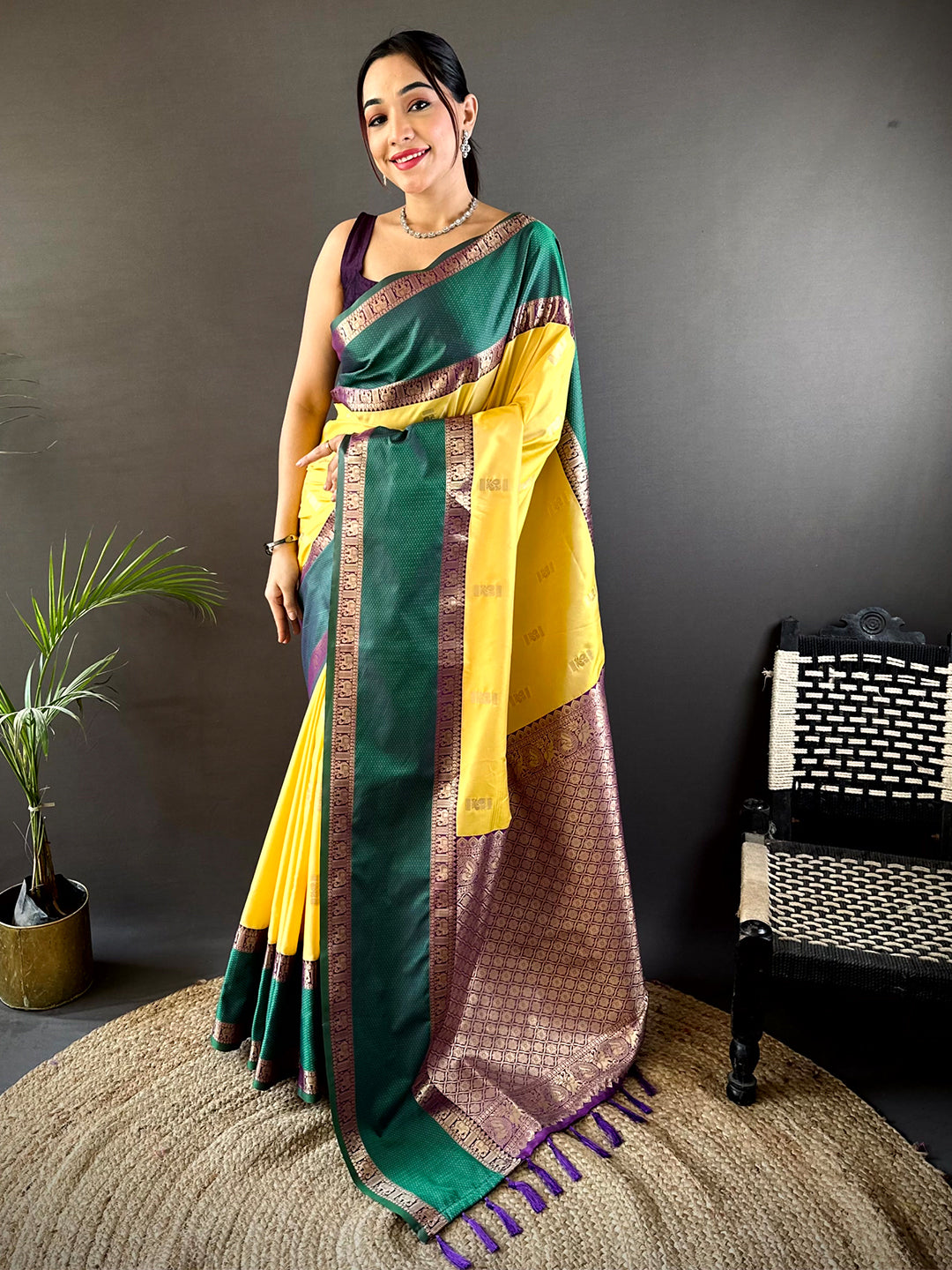 Yellow Gadhwal Pure Soft Silk Saree