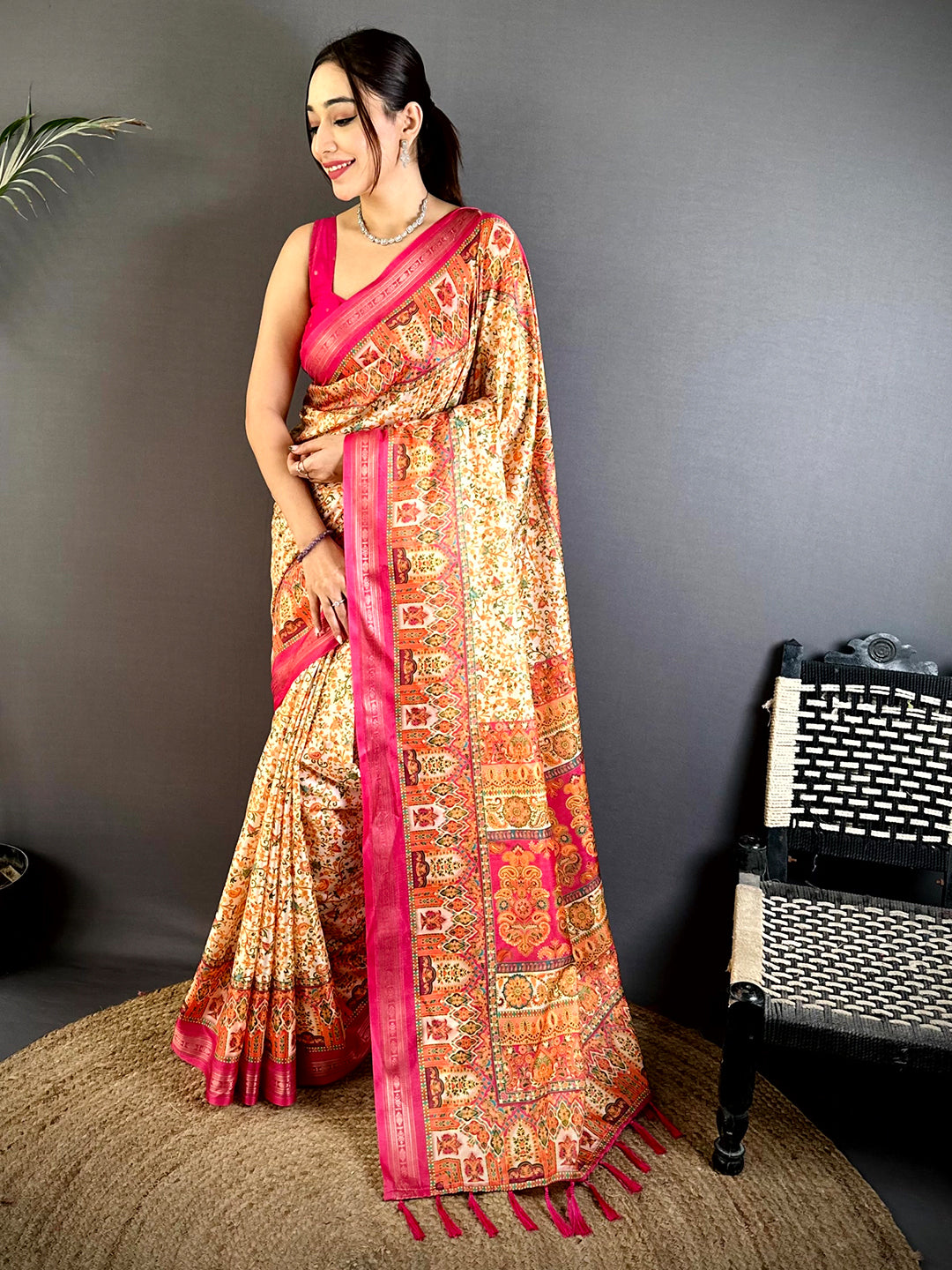 Regal Kashmiri Print Soft Silk Saree
