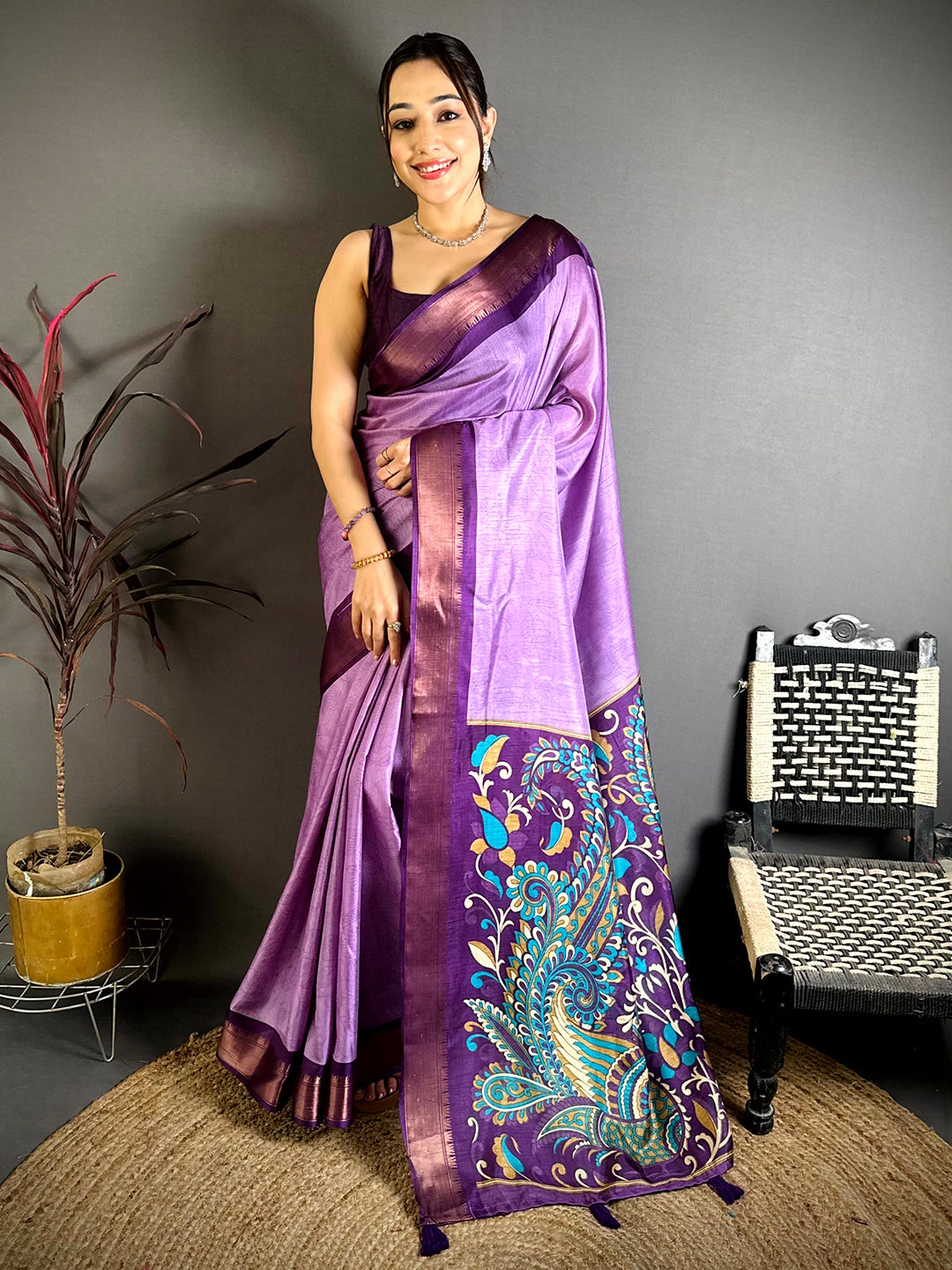Purple Kalamkari Pallu Dola Saree