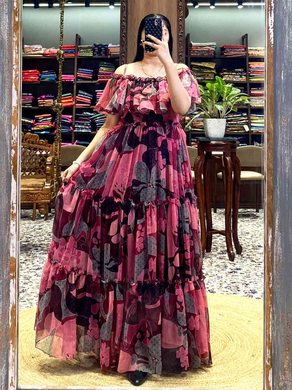 Brown Georgette Abstract Dress