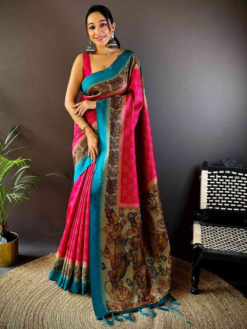 Rani Soft Silk Kalamkari Pallu Saree