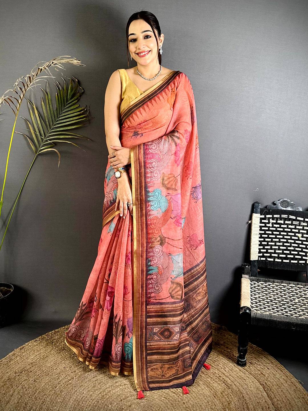 Heritage Pichwai Linen Tissue Saree